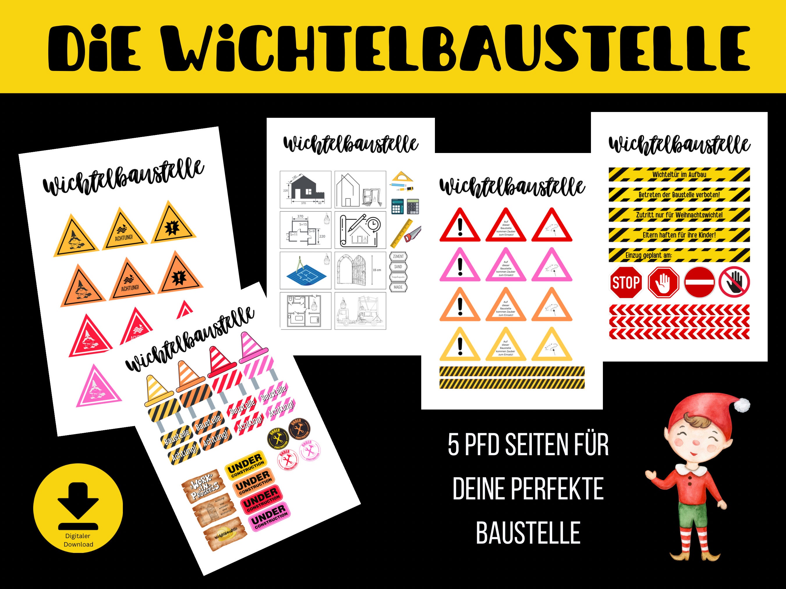 Baustellenschilder und Deko für die Baustelle bei der Wichteltür - Etsy.de