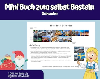 Miniatur Buch für den Wichtel und die Wichteltür zum selbst Ausdrucken, Schweden in Bildern, Skandinavien, Wichtelbuch, PDF