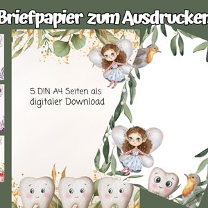 Zahnfee Briefpapier für Briefe von der Zahnfee zum Ausdrucken als digitaler Download