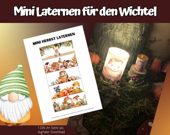 Gnome lanterns for autumn as a digital download for self-printing, PDF file