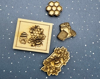 4-piece decorative picture set with bees, gnomes, honey for the gnome, the gnome door, the dollhouse or the mouse house