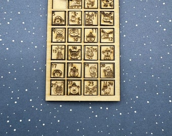 Miniatur Adventskalender aus Holz zum Einsetzen, Weihnachtsdeko für den Wichtel, die Wichteltür oder das Puppenhaus