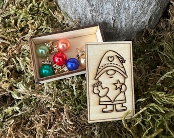 Miniature box with Christmas tree balls as a kit for gnomes, gnome door, dollhouse or mouse house