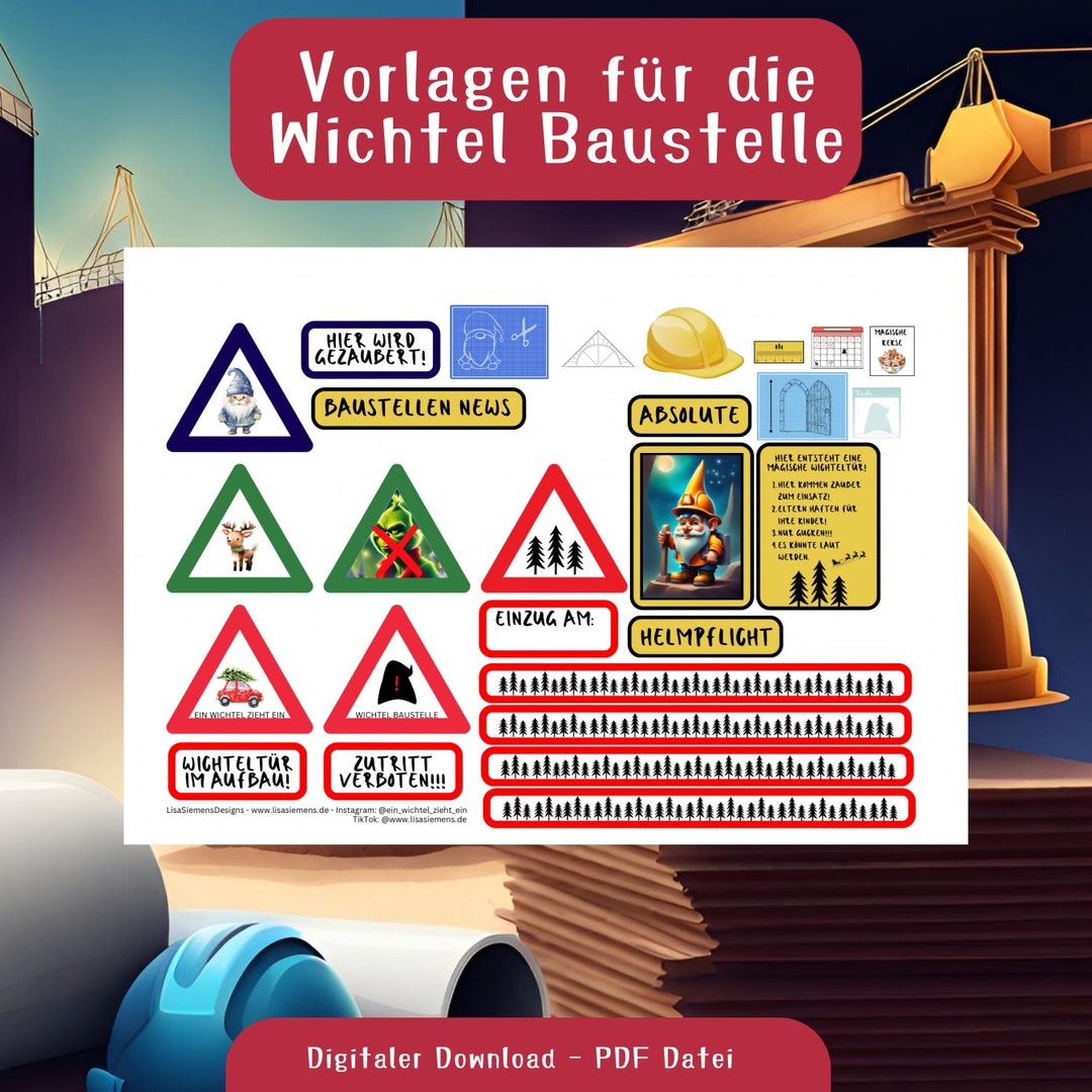 Wichtel Baustelle Baustellenschilder und Deko für die Wichteltür