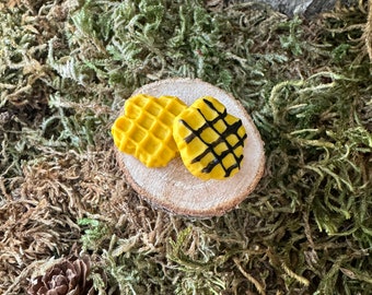 2 pieces of miniature waffle for the gnome, gnome door, dollhouse or mouse house made of modelling clay