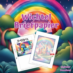 Secret Santa stationery to print out, digital download, rainbow, colorful, Secret Santa letters for children as a PDF file, Secret Santa accessories, unicorn image 2