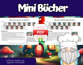 Miniature book for the gnome and the gnome door, 2 pieces on the topics of cooking and baking, PDF, 2 pages, template for printing