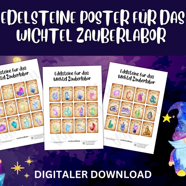 Edelsteine für das Wichtellabor - Deko Poster als digitaler Download für die Wichteltür und den Wichtel