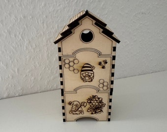 Kit for beehive, bee house with honeycombs as decoration for gnomes, gnome door, doll house or mouse house made of wood