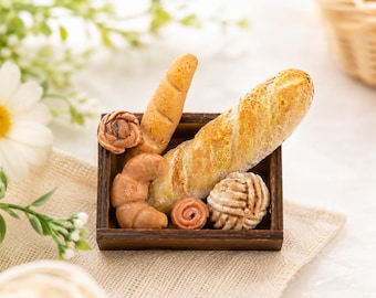 Gnome Bakery Miniature Box with Bread | Gnome Door Accessory | Miniature Baked Goods | Gnome Christmas Decoration | Fairy Door Accessory