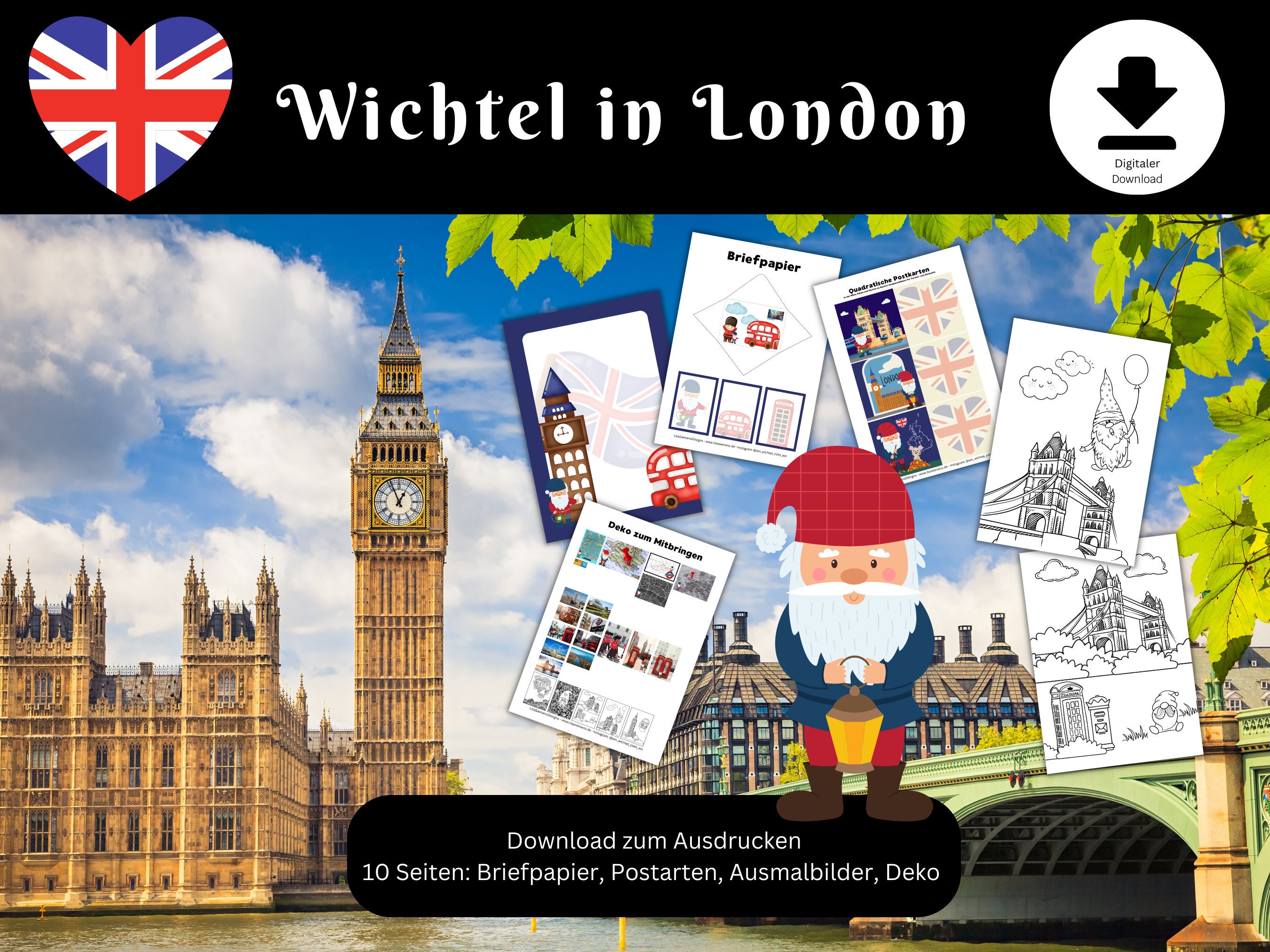Wichtel World Tour - London UK GB , England - Download for the Wichtel door to print