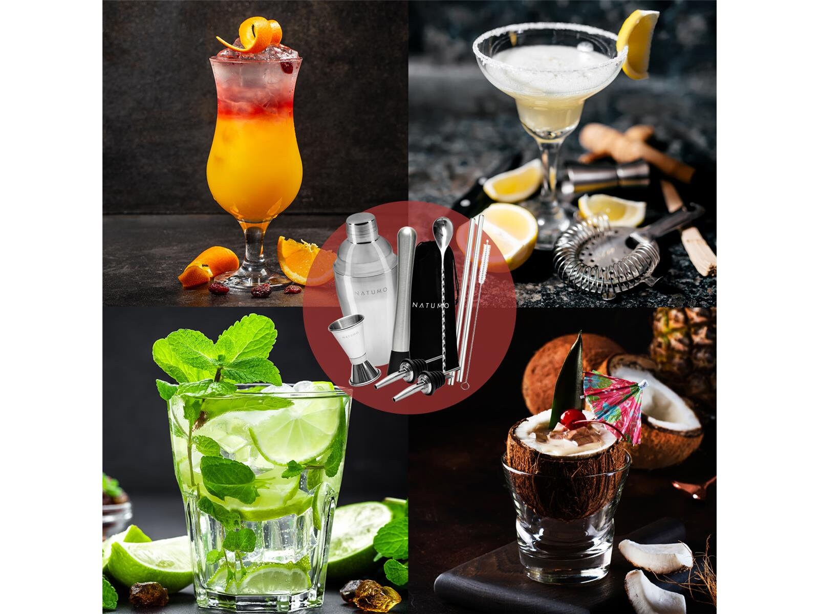 NATUMO ® Cocktail Shaker Set 10 Pieces Premium Cocktail Set Cocktail