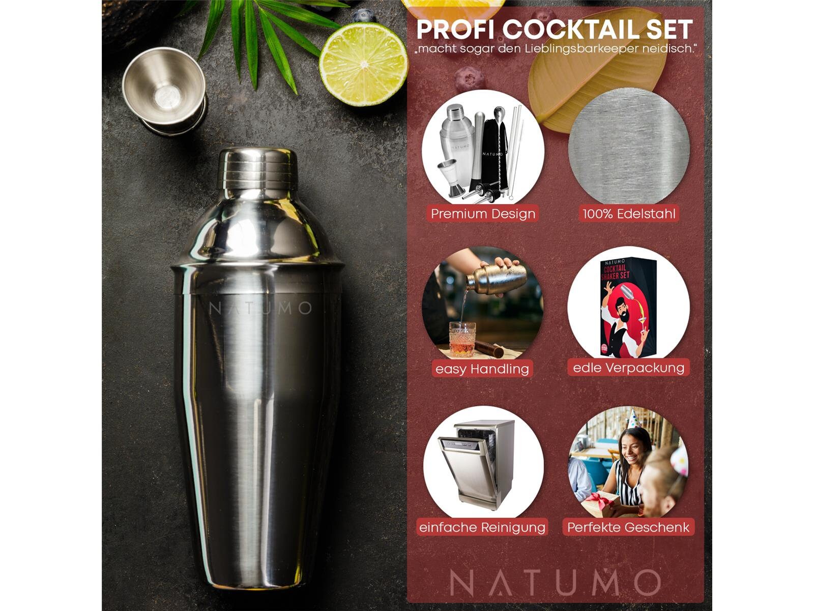 NATUMO ® Cocktail Shaker Set 10 Pieces Premium Cocktail Set Cocktail