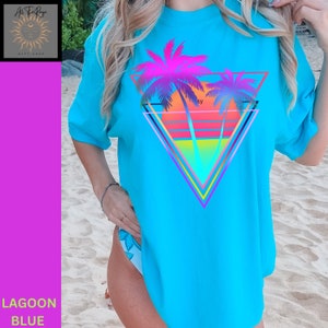Neon Shirt Comfort Colors Shirt 80's Vintage Palm Tree Beach Tee Gifts For Her Womens Shirt Trendy Preppy Vacation Tee Birthday Gift Teen