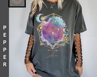Comfort Colors Zodiac Aries Vintage Tee Celestial Aries Shirt Oversized Tee Astrology T shirt Zodiac Birthday Gift For Her Aries