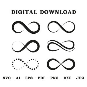 Pakiet symboli nieskończoności Svg, pliki cyfrowe, logo wektorowe nieskończoności, clipart nieskończoności svg, sylwetka, ilustracje, rysunek, pliki do cięcia