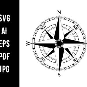 Pode incluir: Uma bússola preta e branca com uma agulha em forma de estrela apontando para o norte. A bússola tem um design circular com marcas para norte, sul, leste e oeste.
