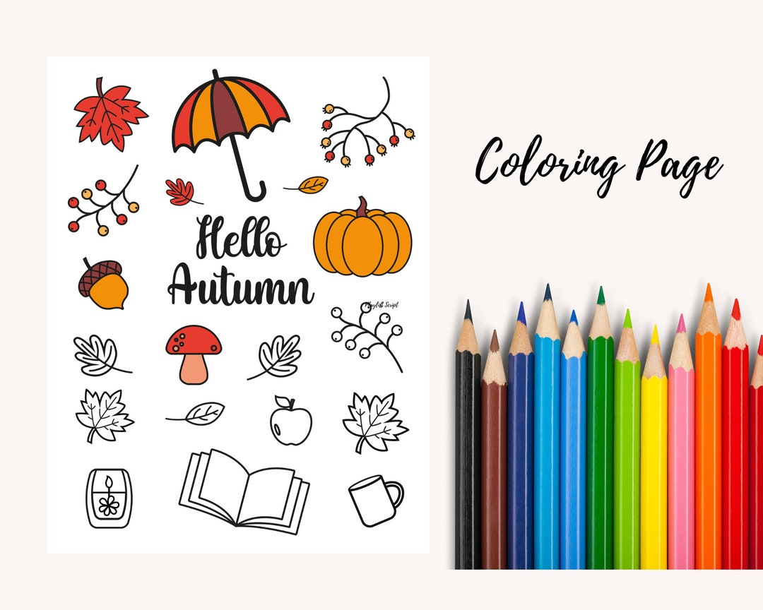 Hello Autumn Colouring Page, Adult Coloring Page, PDF Instant Download ...