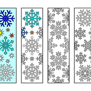 PDF numérique flocon de neige téléchargement signets, coloriage flocon de neige, feuilles à colorier pour adultes, signets à colorier, signets à imprimer