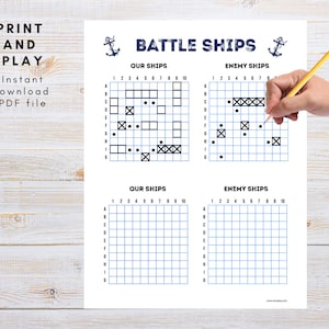 Battleship Tabletop Game Printable Sheet | Pdf File 8.5&quot; x 11&quot; | Instant Download Board Game Template | Blank Board Battleship Game