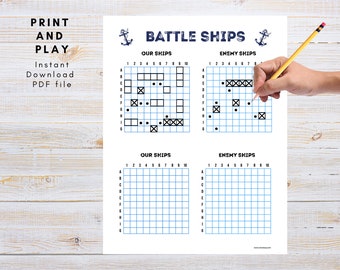 Battleship Tabletop Game Printable Sheet | Pdf File 8.5" x 11" | Instant Download Board Game Template | Blank Board Battleship Game