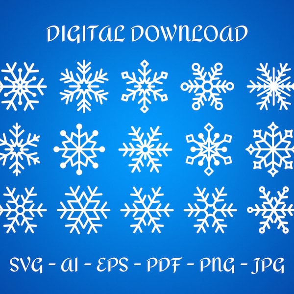 Snowflake SVG Bundle, Winter Christmas Svg, Snow Flake Svg, Snowflake Clip Art, Snowflake Design, Cut File for Cricut, Silhouette Cut File
