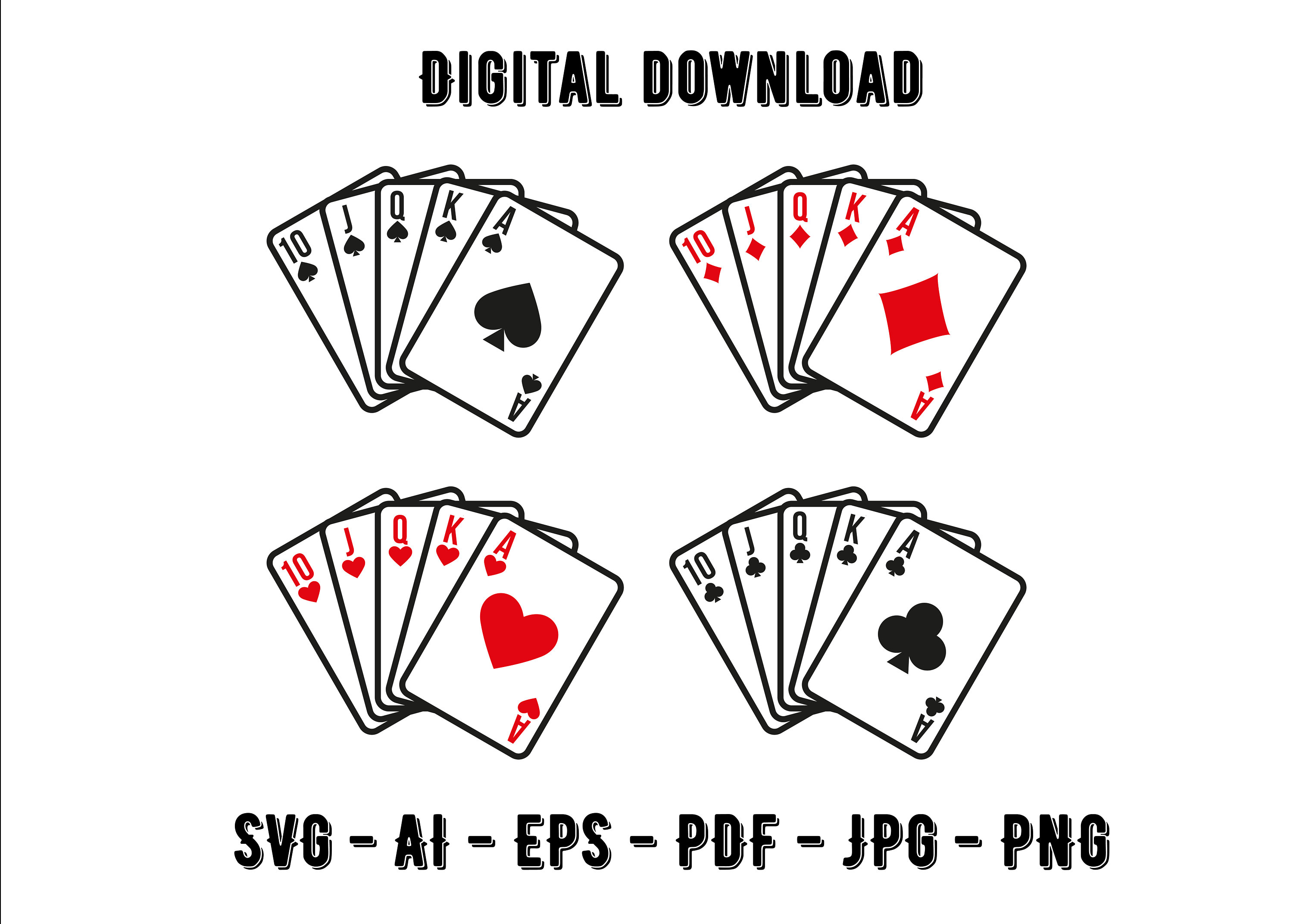 Playing Cards Set Vector, Playing Cards Svg Printable or Laser Cut File.  Poker Cards Set Drawings, Laser Cut and Engraving Files . -  Israel