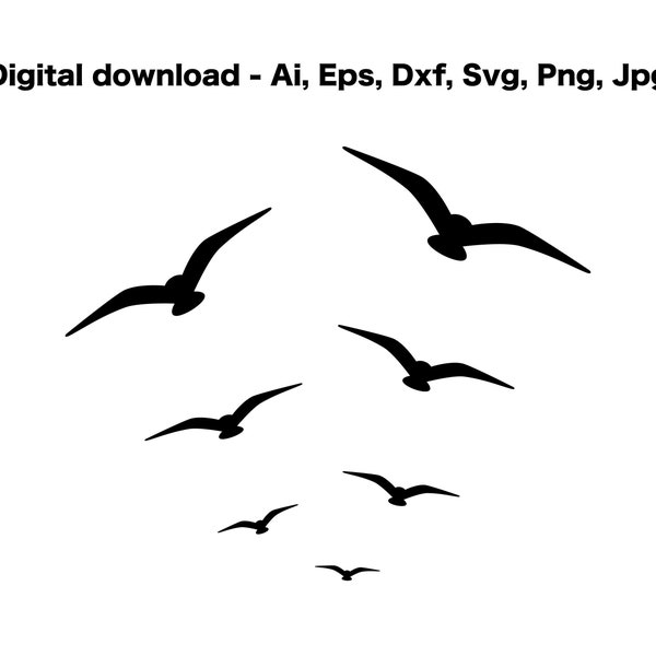 Vogelschwarm digitale Datei Bundle, fliegende Vögel Clip Art für Sie Design, sofortiger Download SVG, Ai, Eps, Png, Jpg Dateien