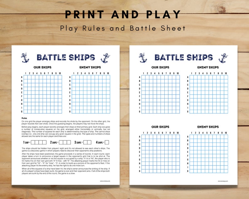 Battleship Tabletop Game Printable Sheet | Pdf File 8.5" X 11 ...