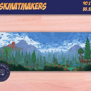 Terraria Pixel Forest Base Mousepad – Cozy Cottagecore Landscape Desk Mat for Gamers, Creators, and Pixel Art Lovers