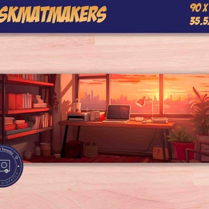 sunset Lofi Study Desk Mouse Pad, Sunrise Home Office Desk, School Table, Lofi Aesthetic Mousepad, For School, Office and Gaming