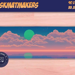 Alfombrilla de ratón con paisaje de Vaporwave, alfombrilla de escritorio con puesta de sol y cuadrícula de Synthwave, estética retro de los 80, accesorio para PC para juegos