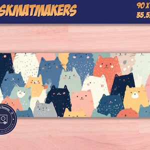 Cute Cartoon Cat Mousepad – Colorful Kawaii Cat Face Desk Mat for Cat Lovers, Pastel Aesthetic Office Gift Idea