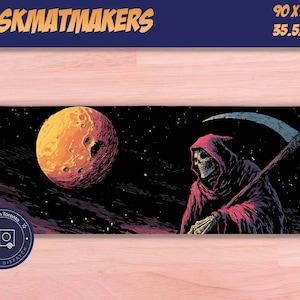 Grim Reaper Mouse Pad - Dark Fantasy Desk Mat with Moon & Scythe - Gothic Macabre Art for Gamers and Spooky Decor