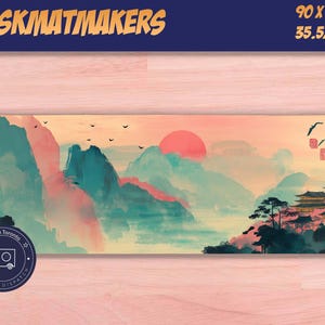Japanese Landscape Mousepad – Tranquil Sunset Mountain Scene, Zen Aesthetic Desk Mat, Minimalist Art for Home Office or Gift