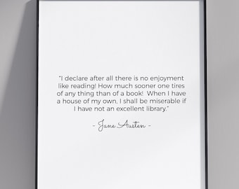 Póster con cita de Jane Austen: Arte mural literario, decoración de oficina