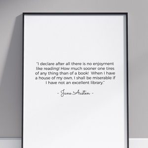 Jane Austen Poster, Typography Wall Art, Office decor, Therapy Office Decor, Jane Austen Gifts,Pride & prejudice, Horizontal Bedroom