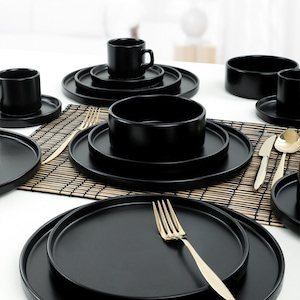 Matte Black Stackable Dining/Breakfast Set 20 Pieces for 4 Persons / Tea Cup/ Black plate Dinner set