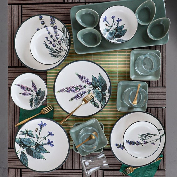 Giardino fiorito /Set colazione / 21 pezzi per 4 persone / piatto set cena/ SET STOVIGLIE / COLAZIONE / Regalo perfetto -  Italia