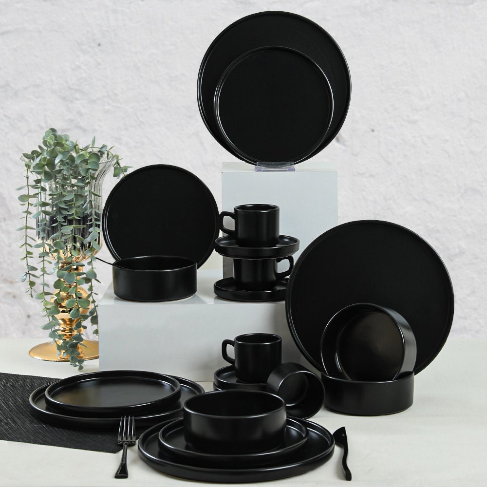 Matte black dinnerware hot sale sets