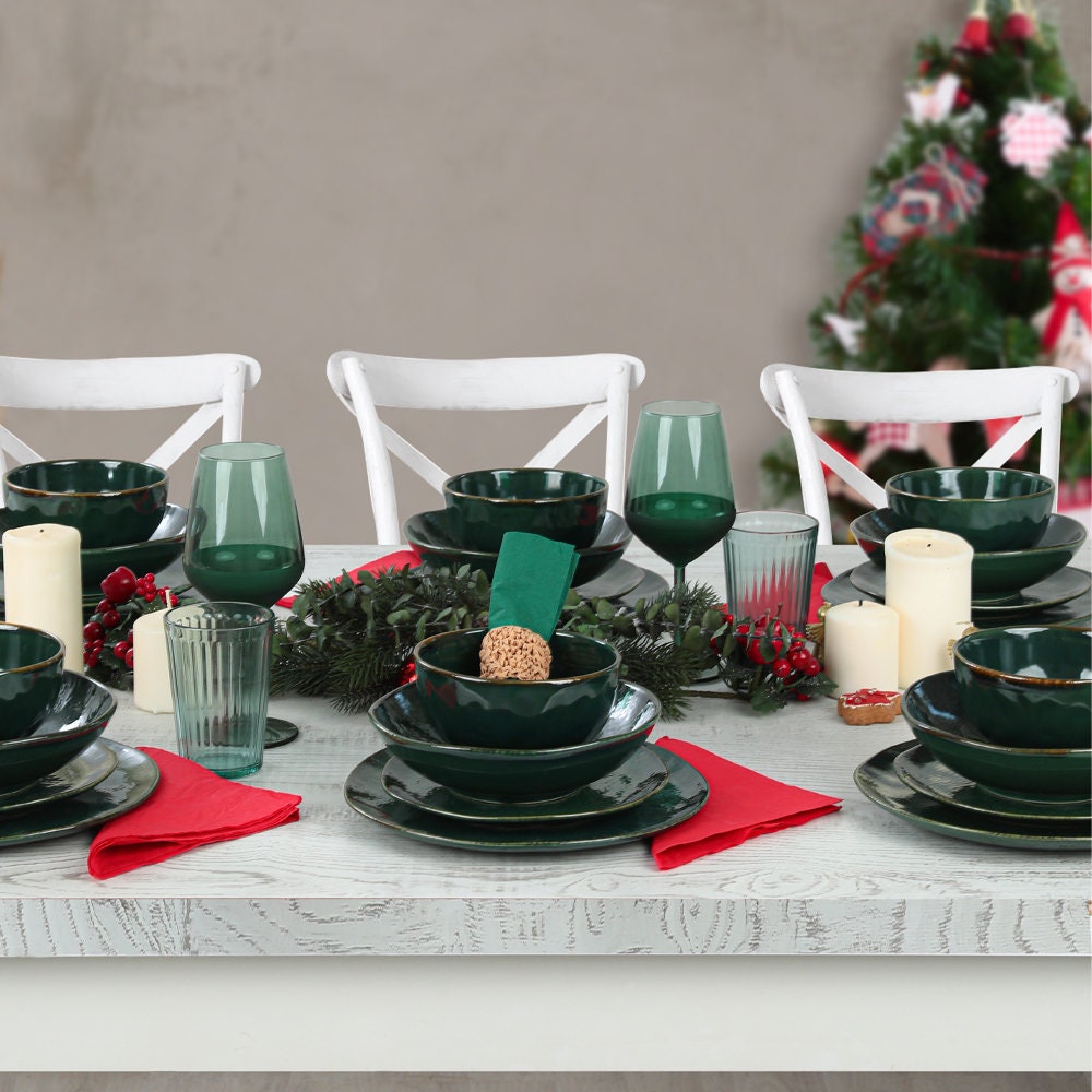 Ceramic Dinnerware Set /emerald Green Organic Dinnerware 24 Etsy