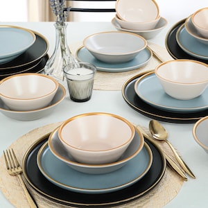 Sapphire Gray Dinnerware Set for 6 Persons 24 Pieces /New Home Gift/Ceramic Dinnerware Set