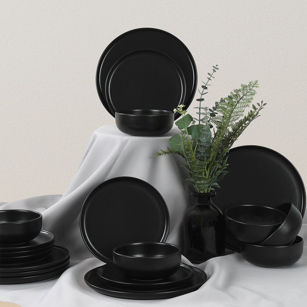 Dinnerware Set, Nordic Matte Black Dinnerware 18 Pcs for 6 Persons ...