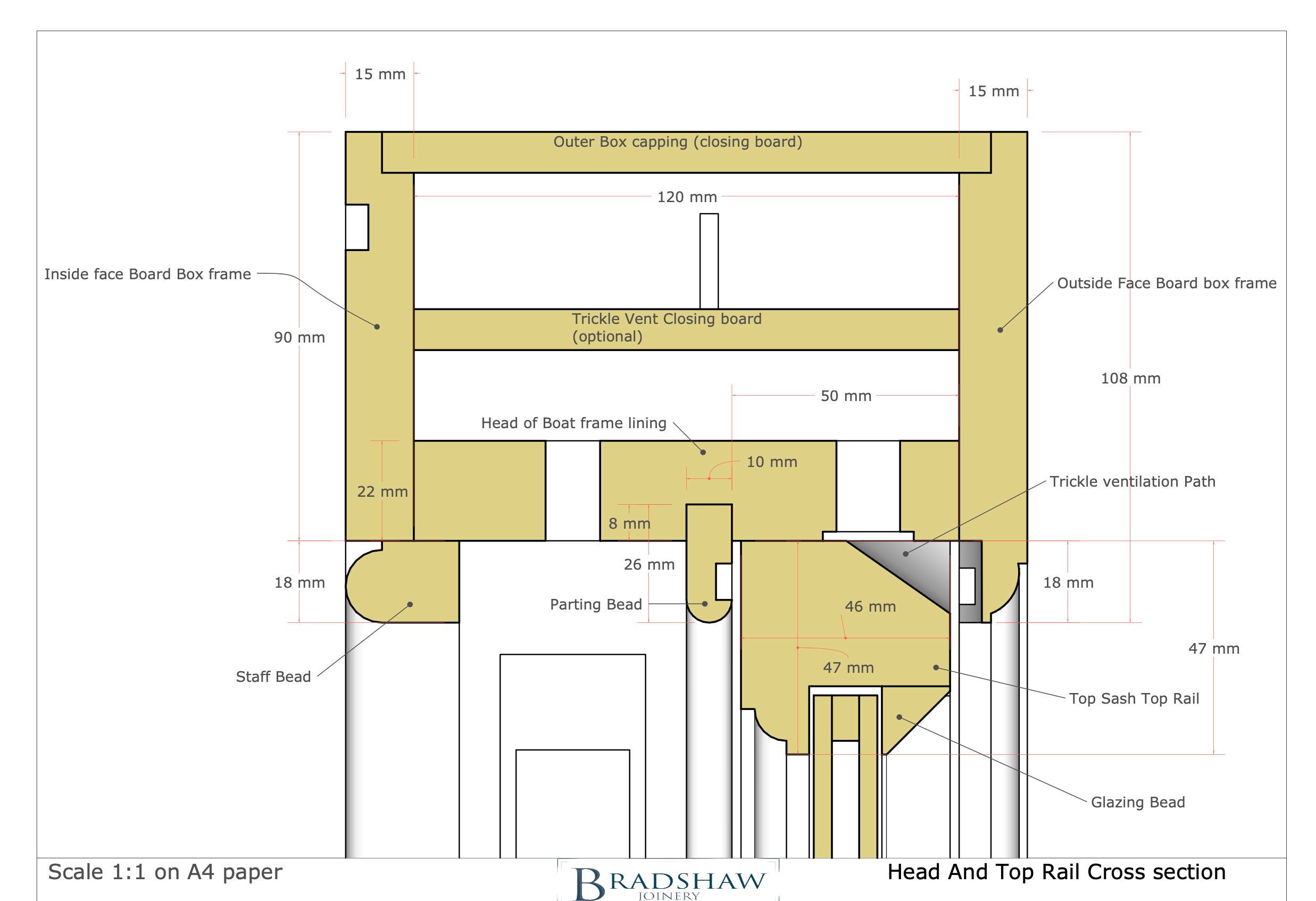 PDF File Download of Bradshaw Joinery Sash Window Drrawing. Sketchup Model of the Box Sash