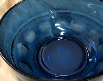 Indiana Glass Kings Crown Thumbprint Tiara Exclusives 1970s Blue Serving Bowl