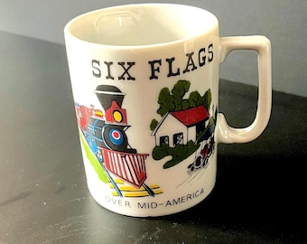 Vintage Six Flags Over Mid America Porcelain Tea or Coffee Souvenir Mug, 8 fl. ounce capacity