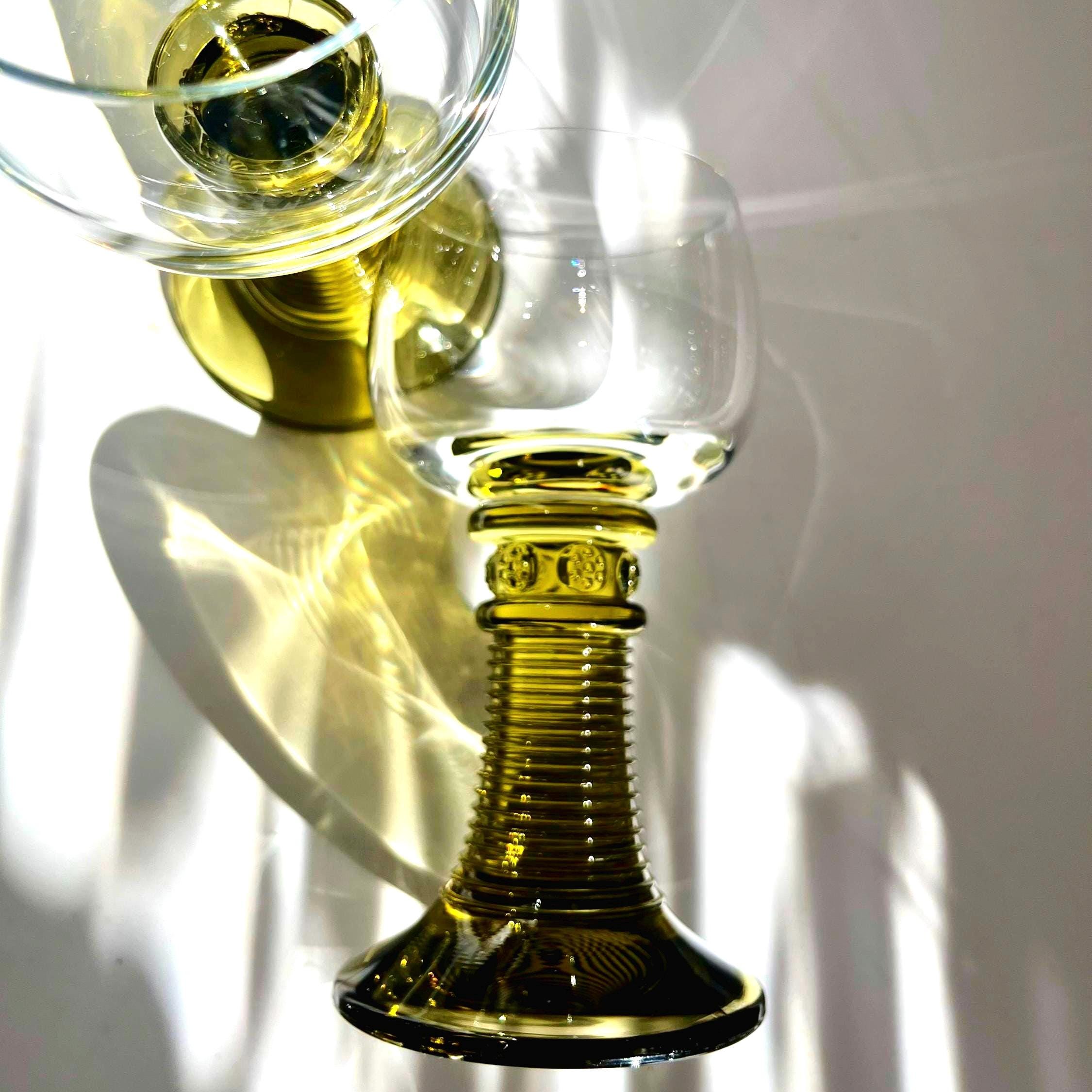 Zweisel Backstamp Pair of German Zweisel Roemer Glasses - 0.1L Wine/cordial Green Stem ...