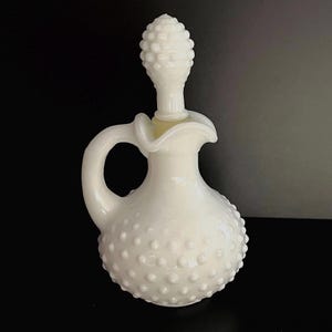 AVON Hobnail Cruet with Lid, Vintage 1970s Milk Glass