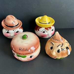 De Forest of California Vintage 1950s Pottery: Anthropometric Relish Bowls and Jam Jars