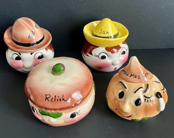 De Forest of California Vintage 1950s Pottery: Anthropometric Relish Bowls and Jam Jars